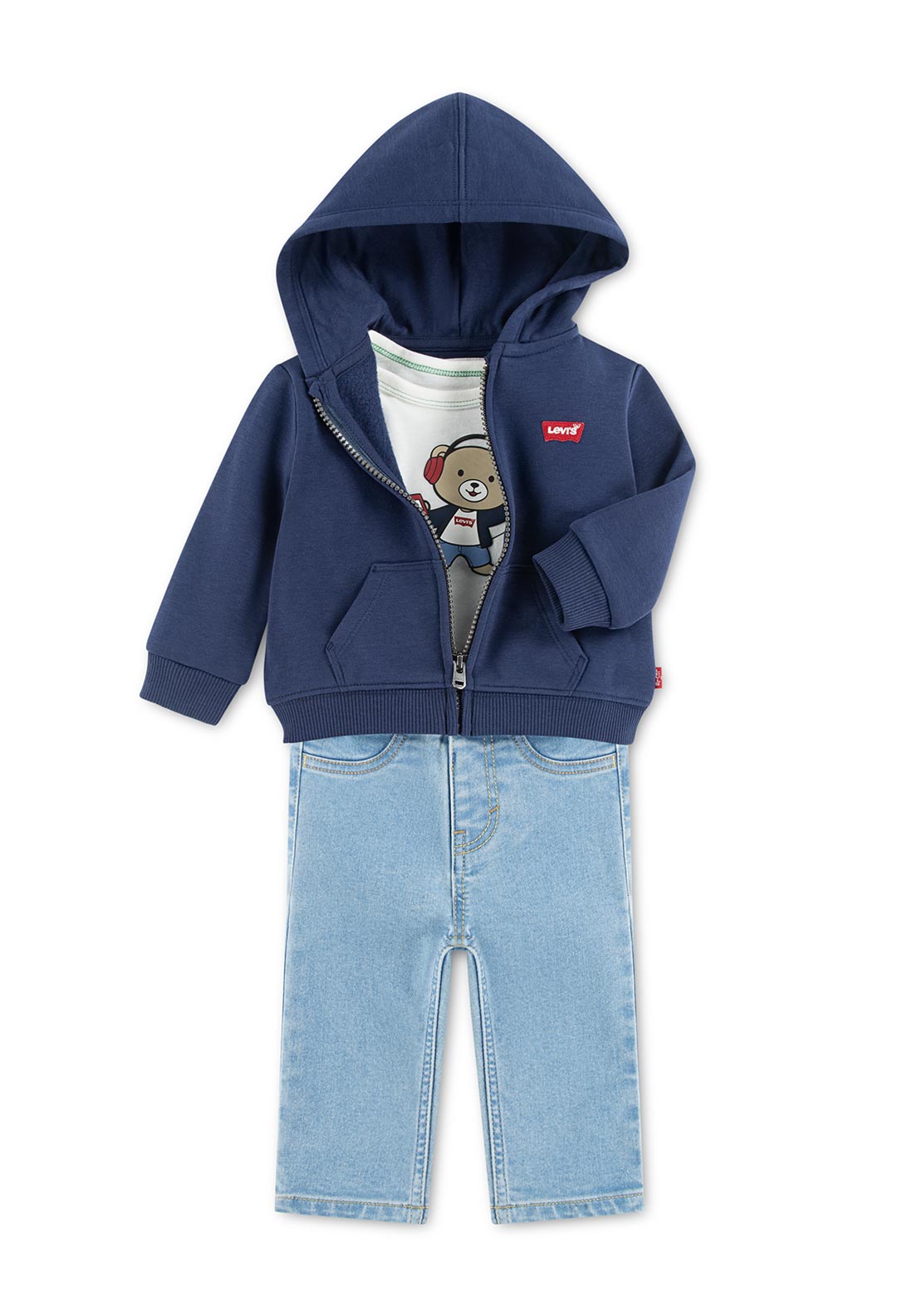 Levi’s Baby Boy Full Zip Hoodie 3 Piece Outfit, Navy