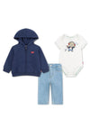 Levi’s Baby Boy Full Zip Hoodie 3 Piece Outfit, Navy