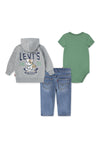 Levi’s Baby Boy Vest Jeans and Jacket Set, Green