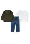 Levi’s Baby Boy Full Zip Hoodie 3 Piece Outfit, Green