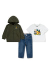Levi’s Baby Boy Full Zip Hoodie 3 Piece Outfit, Green
