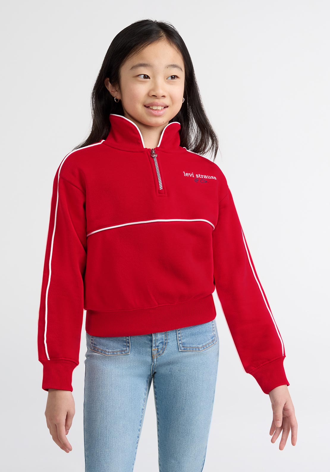 Levi’s Girl Long Sleeve Half Zip Sweater, Red