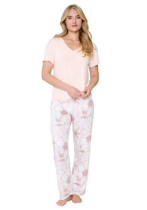Lingadore Floral Pant and Tee Pyjama Set, Peach