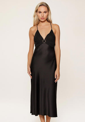 Lingadore Satin Look Halterneck Long Nightdress, Black