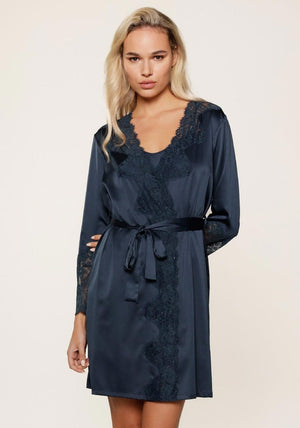 Lingadore Lace Satin Look Robe, Navy