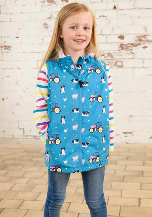 Little Lighthouse Girl Alex Farm Print Waterproof Gilet, Blue