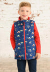 Little Lighthouse Boy Alex Tractor Print Waterproof Gilet, Navy