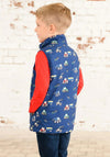 Little Lighthouse Boy Alex Tractor Print Waterproof Gilet, Navy