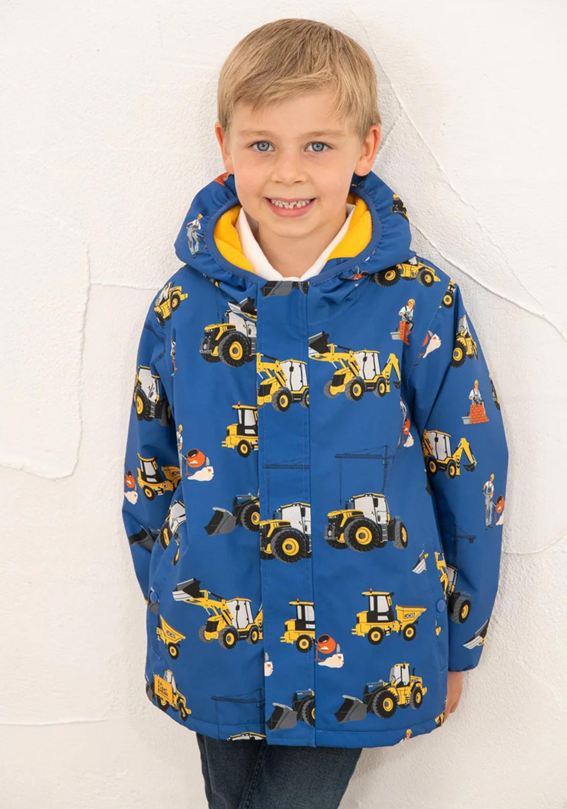 Little Lighthouse Boys Finlay JCB Hooded Coat, Blue