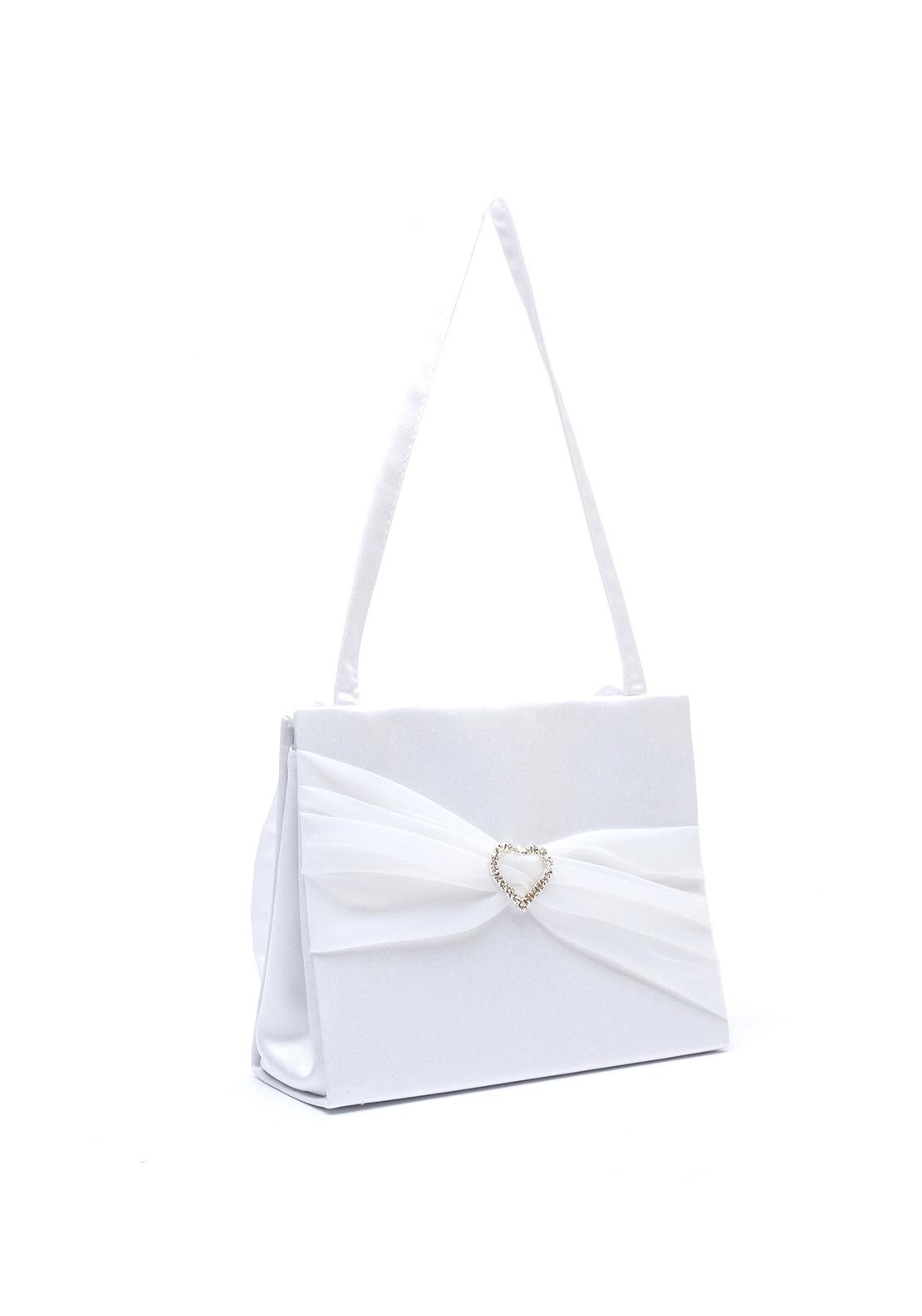 Little People Diamante Heart Communion Bag, White