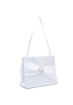 Little People Diamante Heart Communion Bag, White