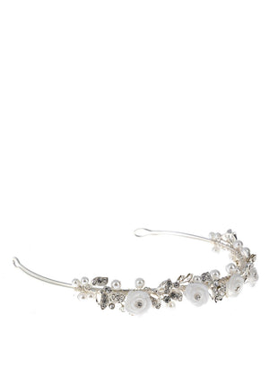 Little People Floral Leaf Diamante Communion Tiara, Silver