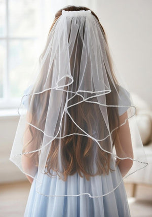 Little People Diamante Communion Veil, White