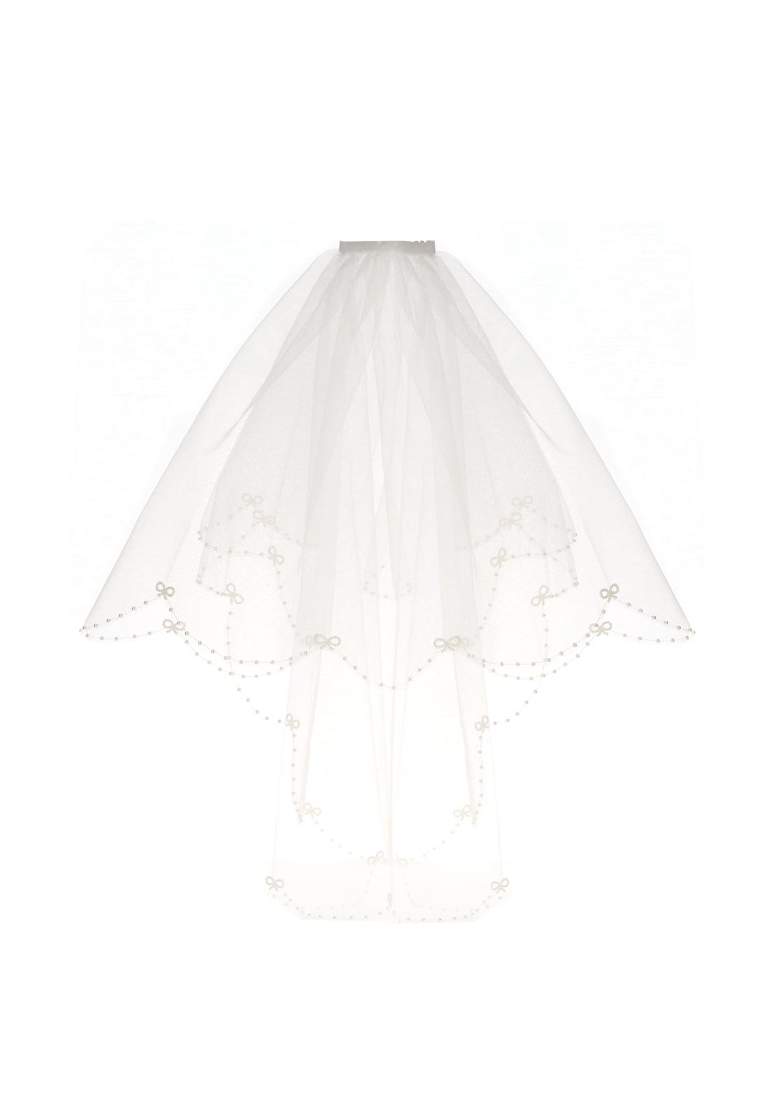 Little People Pearls and Bows Communion Veil, White