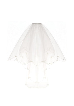 Little People Pearls and Bows Communion Veil, White