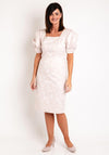 Lizabella Square Neckline Rose Embossed Knee Length Dress, Oyster