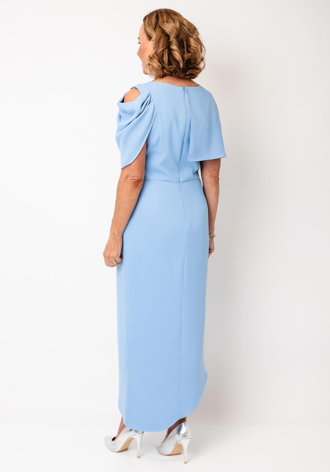 Lizabella Drape Panel Asymmetric Pencil Dress, Sky Blue