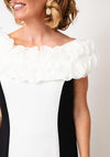 Lizabella Ruffle Shoulder Pencil Dress, Black & White