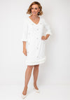 Lizabella Embellished Ruffle Trim V Neck Dress, Off White