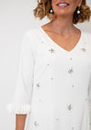 Lizabella Embellished Ruffle Trim V Neck Dress, Off White