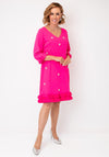 Lizabella Embellished Ruffle Trim V Neck Dress, Hot Pink