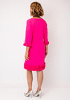 Lizabella Embellished Ruffle Trim V Neck Dress, Hot Pink