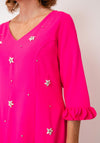 Lizabella Embellished Ruffle Trim V Neck Dress, Hot Pink