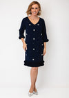 Lizabella Embellished Ruffle Trim V Neck Dress, Navy