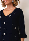 Lizabella Embellished Ruffle Trim V Neck Dress, Navy