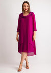 Lizabella Chiffon Layered Cowl Neck Dress, Fuchsia Pink