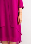 Lizabella Chiffon Layered Cowl Neck Dress, Fuchsia Pink