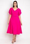 Lizabella Knot Waist V Neck Midi Dress, Hot Pink