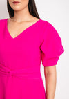 Lizabella Knot Waist V Neck Midi Dress, Hot Pink