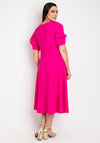 Lizabella Knot Waist V Neck Midi Dress, Hot Pink