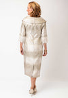 Lizabella Jacquard Feather Trim Pencil Dress, Gold