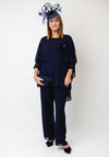 Lizabella Chiffon Layered Top and Trousers Set, Navy