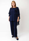 Lizabella Chiffon Layered Top and Trousers Set, Navy