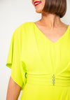 Lizabella V Neck Diamante Belt Pencil Dress, Lime Green