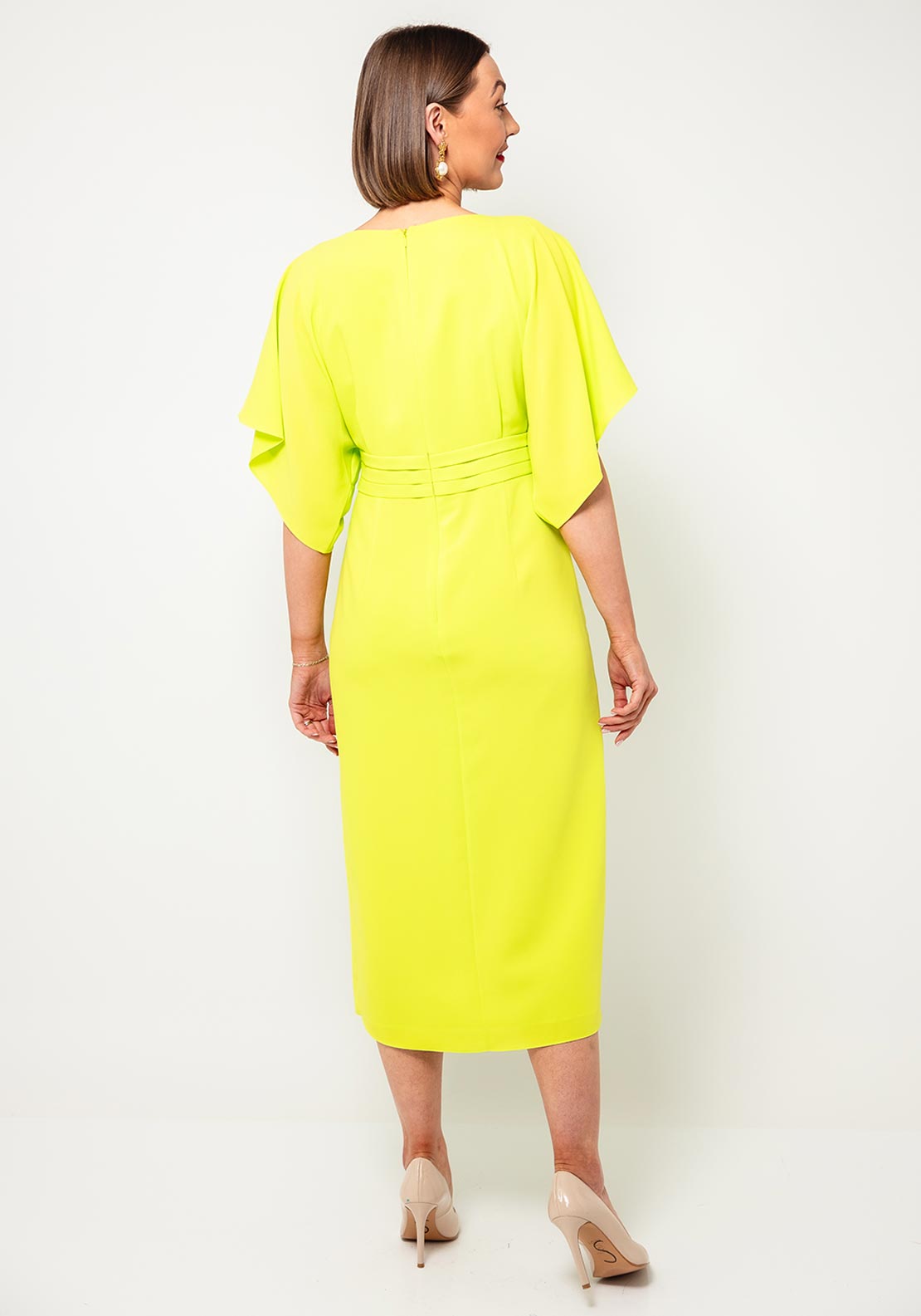 Lizabella V Neck Diamante Belt Pencil Dress, Lime Green