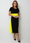Lizabella Metallic Contrast Pencil Midi Dress, Black and Lime
