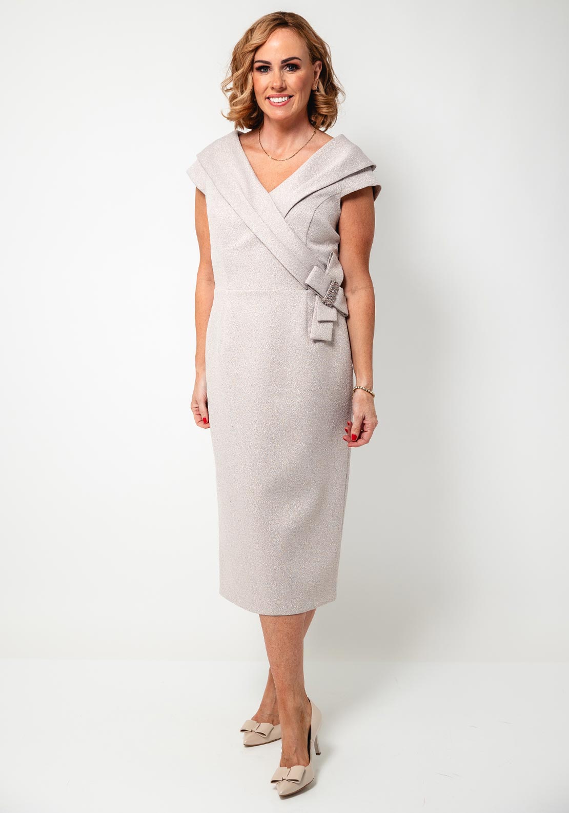 Lizabella Embellished Detail Metallic Midi Dress, Pink