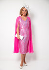 Lizabella Metallic Jacquard Chiffon Sleeve Dress, Pink