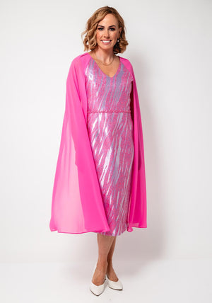 Lizabella Metallic Jacquard Chiffon Sleeve Dress, Pink