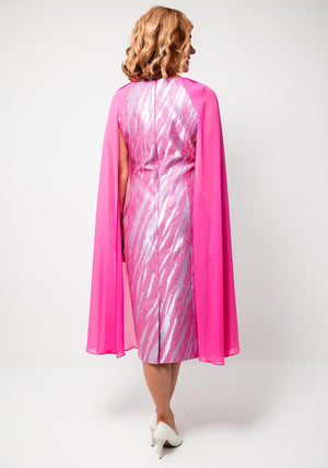 Lizabella Metallic Jacquard Chiffon Sleeve Dress, Pink
