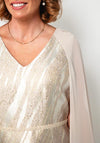 Lizabella Metallic Jacquard Chiffon Sleeve Dress, Champagne
