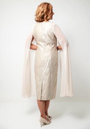 Lizabella Metallic Jacquard Chiffon Sleeve Dress, Champagne