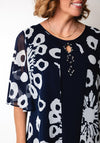Lizabella Floral Print Embellished Chiffon Dress, Navy
