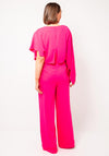 Lizabella Asymmetric Sleeve Wide Leg Jumpsuit, Hot Pink