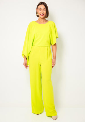 Lizabella Asymmetric Sleeve Wide Leg Jumpsuit, Lime Green