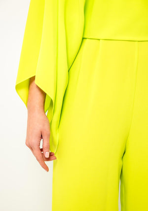 Lizabella Asymmetric Sleeve Wide Leg Jumpsuit, Lime Green
